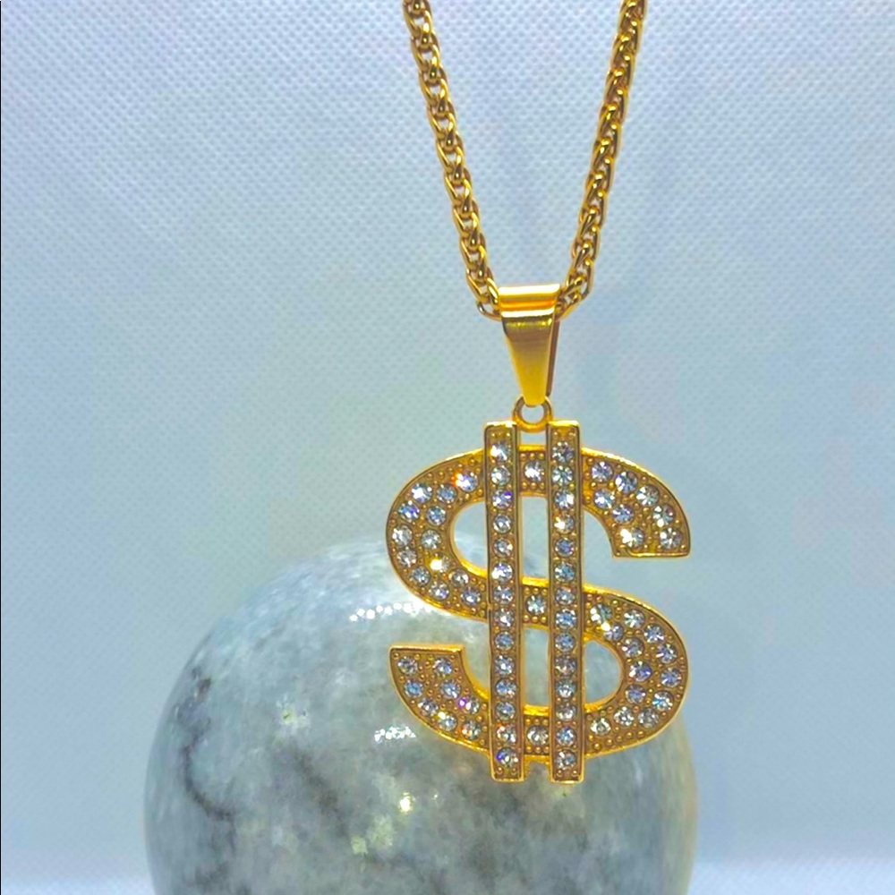 39.) New 18K Gold Plated Chain With $ Pendant